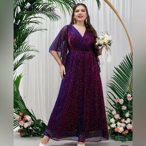 Plus Purple color Shift Sparkle Evening Dress
